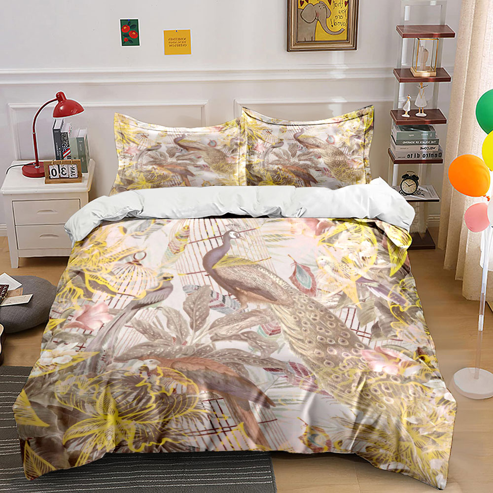 Aesthetic Floral Duvet Cover - Set Sprei Kandang Burung Merak Vintage,