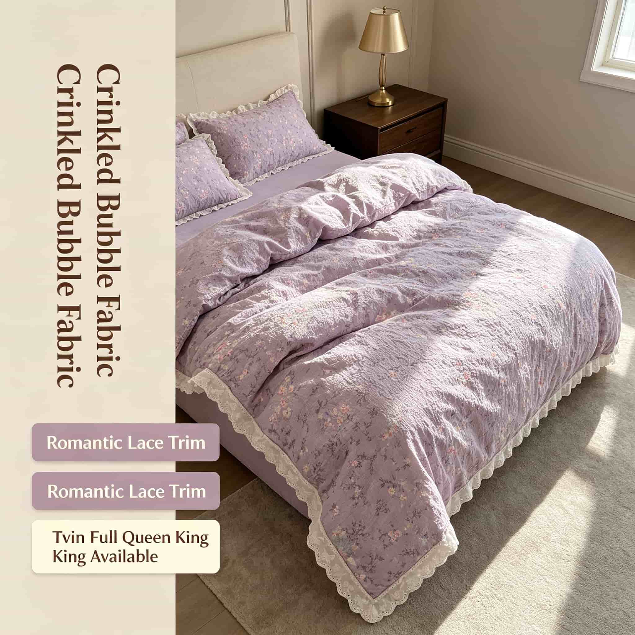 Aesthetic Floral Duvet Cover - Set Sprei Motif Bunga dengan Renda