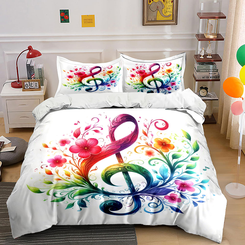 Duvet Cover Sets With Zipper - Set Sprei Motif Bunga Berwarna-warni Terjalin