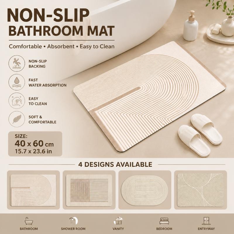 Quick Dry Diatomite Bath Mat - Keset Kamar Mandi Diatomite Bergaris Beige