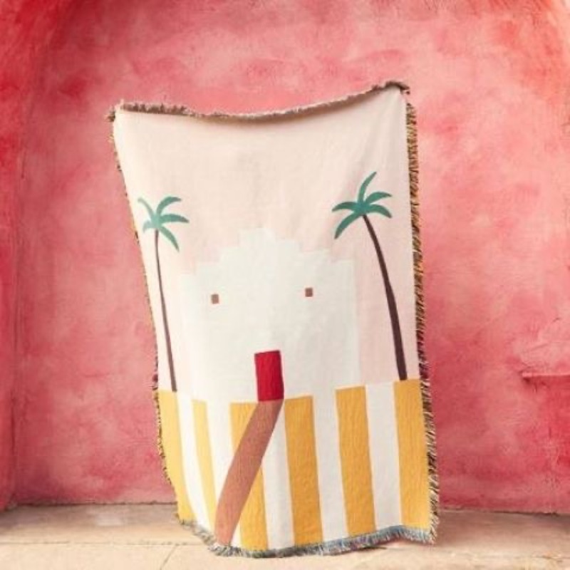 Boho Throw Blanket Fringe - Selimut Lempar Pastel Pink Desert Adobe,