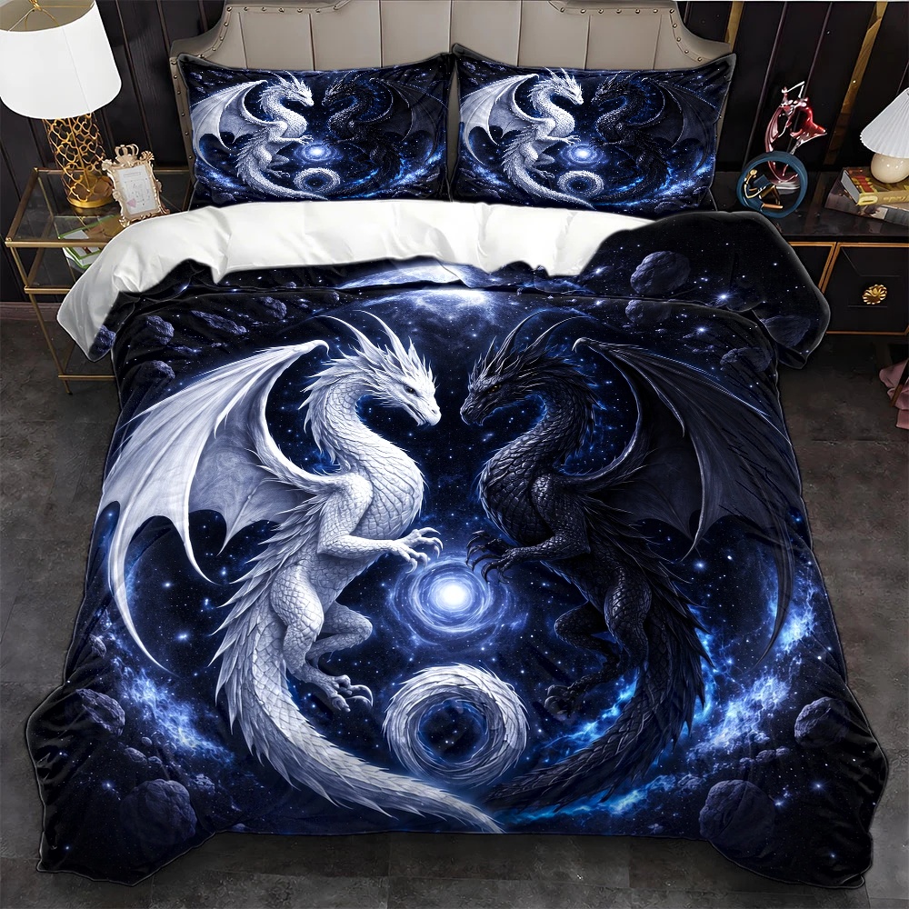 Duvet Cover Sets With Zipper - Set Sprei Motif Naga Bertabur Bintang,