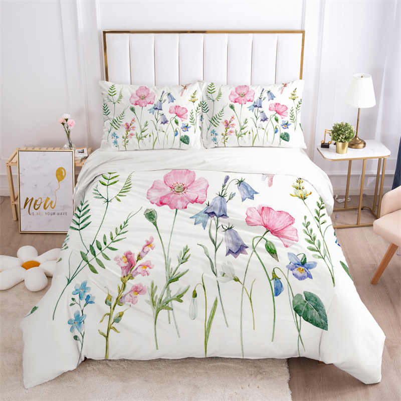 Aesthetic Floral Duvet Cover - Set Sprei Motif Daun Bunga Mikrofiber