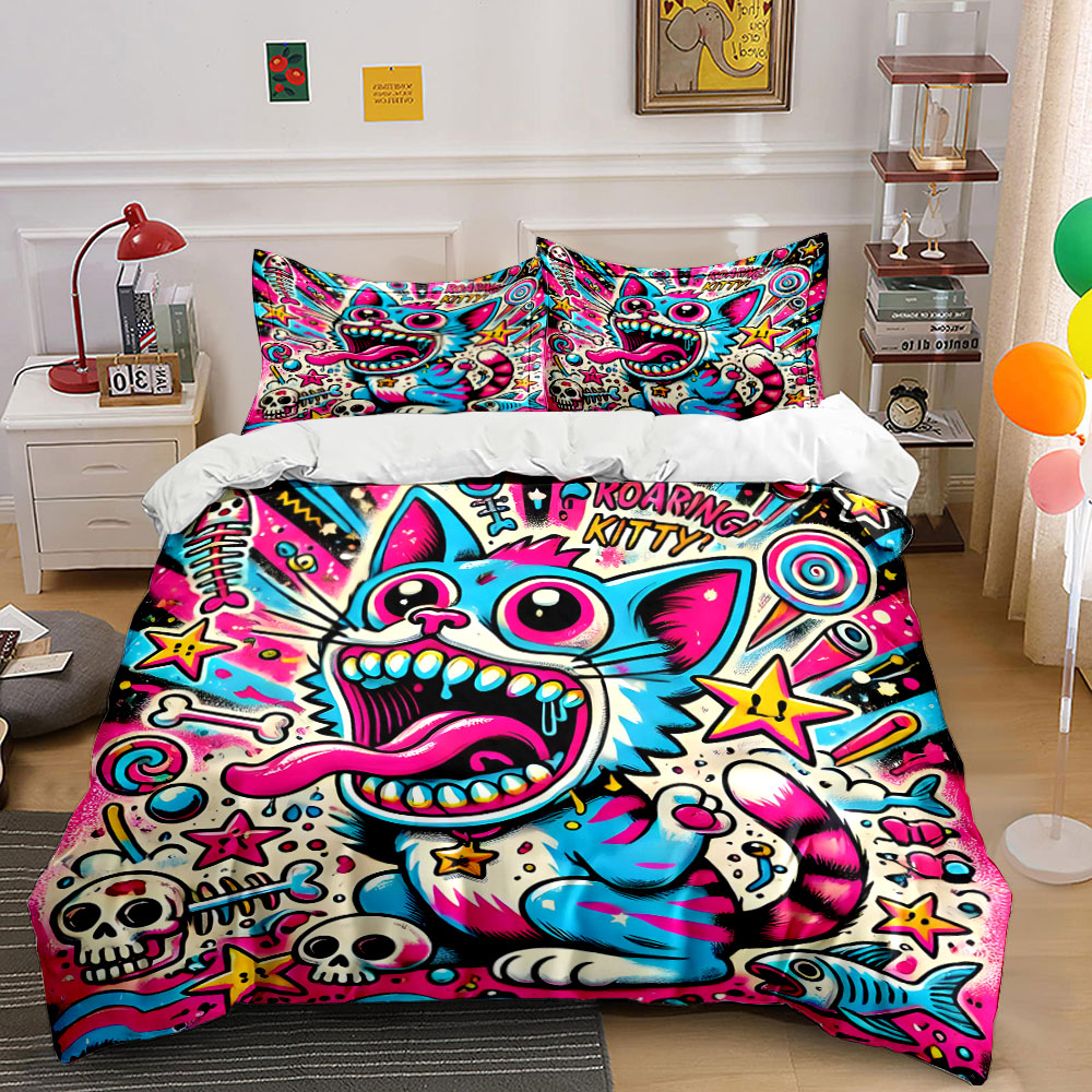 Set Sprei Motif Kucing Mengaum - Duvet Cover Sets With Zipper ulasan dan harga
