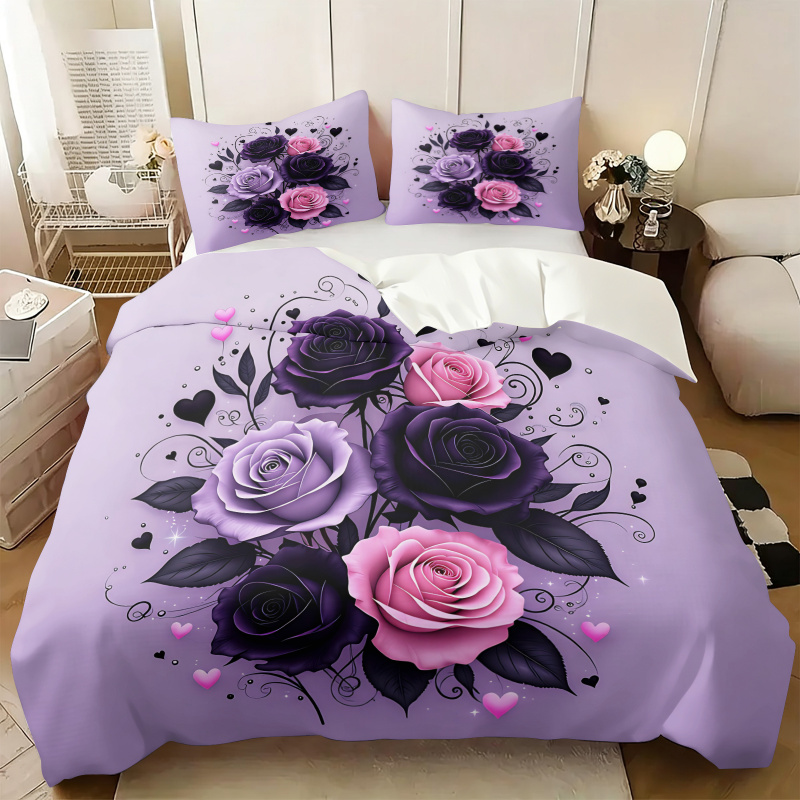 Set Penutup Selimut Hati Mawar - Aesthetic Floral Duvet Cover ulasan dan harga